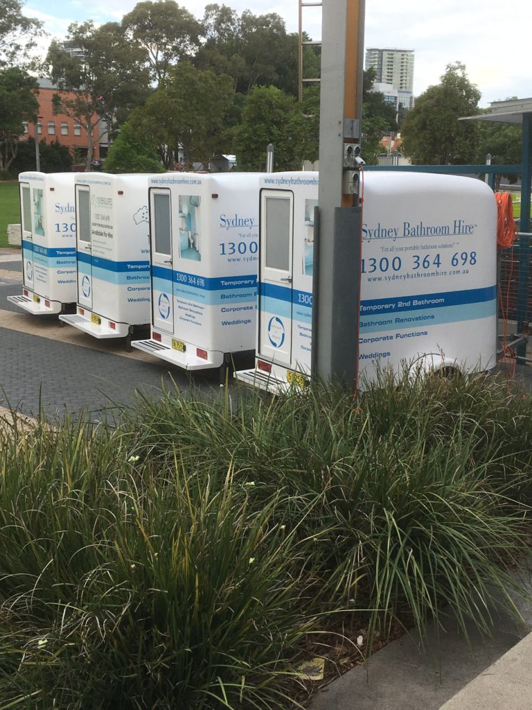 Portable bathrooms set up for Glamping at Easter Show