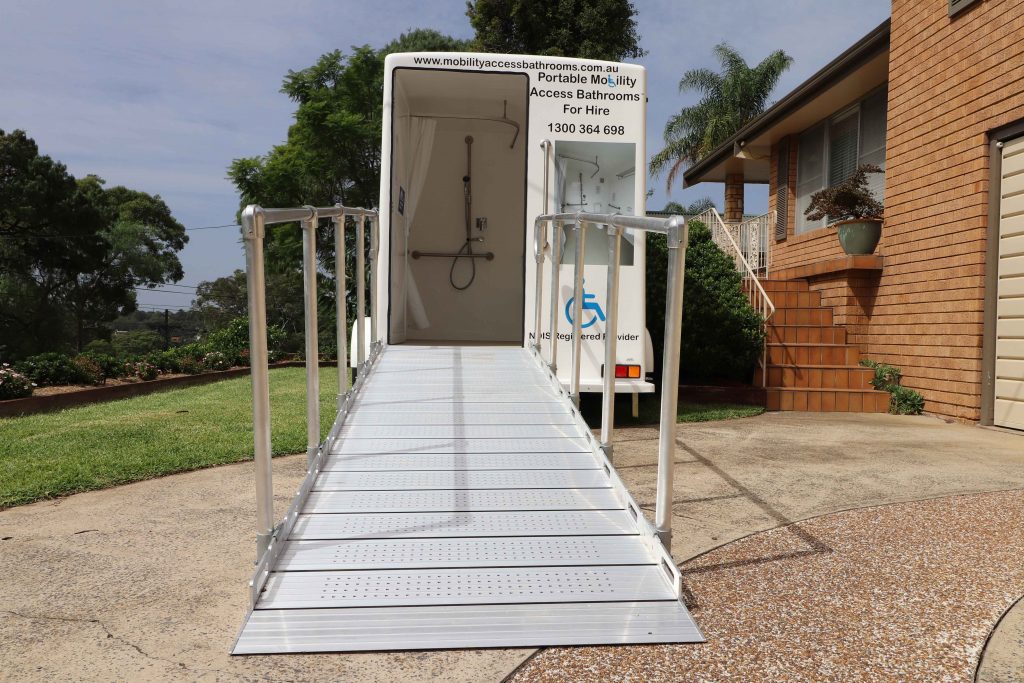 Ramp to access the mobility bathroom.